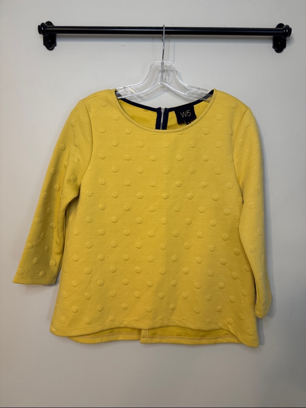 Anthropologie W5 Mustard Yellow Textured Dot 3/4 Sleeve Top - M